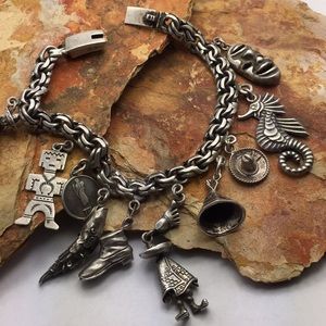 sterling silver vintage Mexico charm bracelet